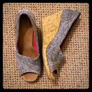 TOMS Cork Wedge Peep Toe, Size 8.5